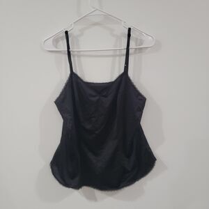 Vintage Vanity Fair Womens Cami Satin Tank Size 38 Black Whimsigoth Coquette‎